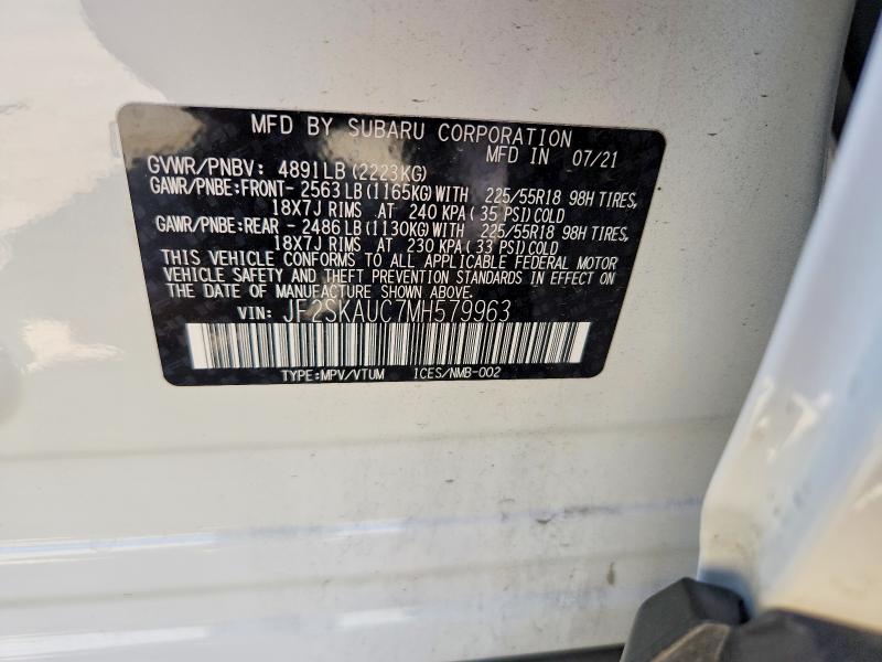 Aukcja sprzedaży 2021 Subaru Forester, vin: JF2SKAUC7MH579963, numer aukcji: 64340516