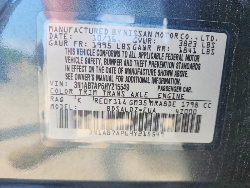 65054046 :رقم المزاد ، 3N1AB7AP6HY215549 vin ، 2017 Nissan Sentra مزاد بيع