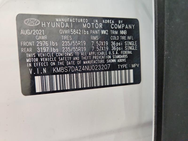 Продаж на аукціоні авто 2022 Hyundai Santa Fe, vin: KM8S7DA24NU023207, номер лоту: 62948406