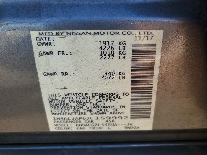 66235236 :رقم المزاد ، 1N4AL3AP6JC159992 vin ، 2018 Nissan Altima مزاد بيع