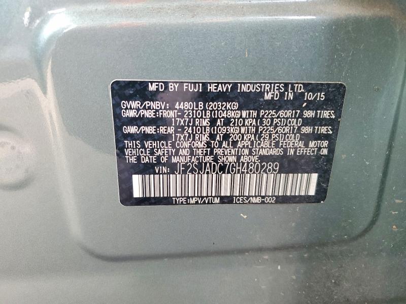 2016 Subaru Forester მანქანა იყიდება აუქციონზე, vin: JF2SJADC7GH480289, აუქციონის ნომერი: 64638926