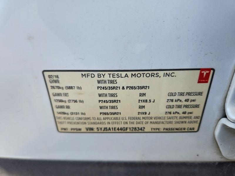 66635226 :رقم المزاد ، 5YJSA1E44GF128342 vin ، 2016 Tesla Model S مزاد بيع