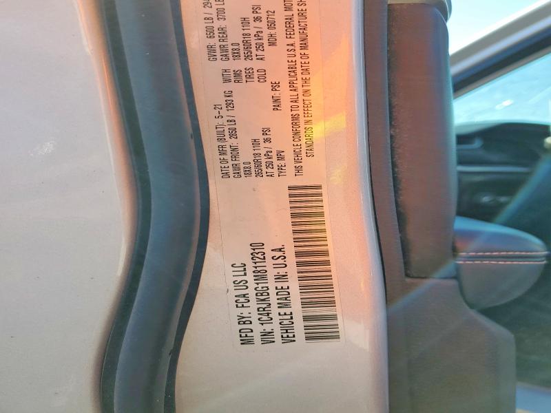 65039626 :رقم المزاد ، 1C4RJKBG1M8112310 vin ، 2021 Jeep Grand Cherokee مزاد بيع