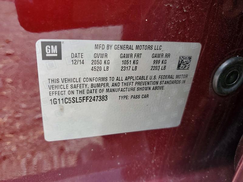 Продажа на аукционе авто 2015 Chevrolet Malibu, vin: 1G11C5SL5FF247383, номер лота: 64233866