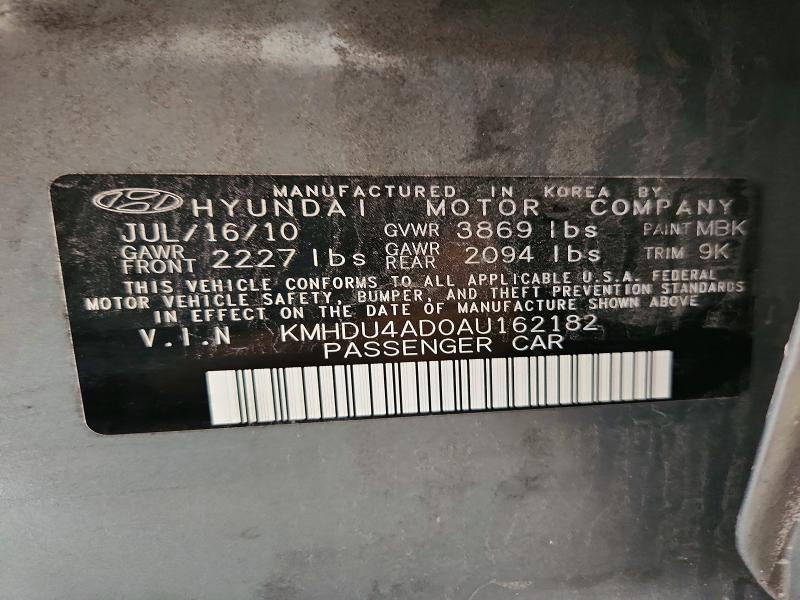 63875886 :رقم المزاد ، KMHDU4AD0AU162182 vin ، 2010 Hyundai Elantra مزاد بيع