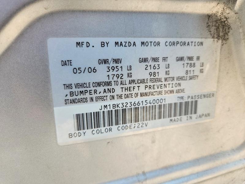 Продаж на аукціоні авто 2006 Mazda 3, vin: JM1BK323661540001, номер лоту: 63884696