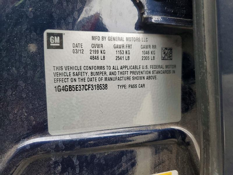 Auction sale of the 2012 Buick Lacrosse, vin: 1G4GB5E37CF318638, lot number: 64929306