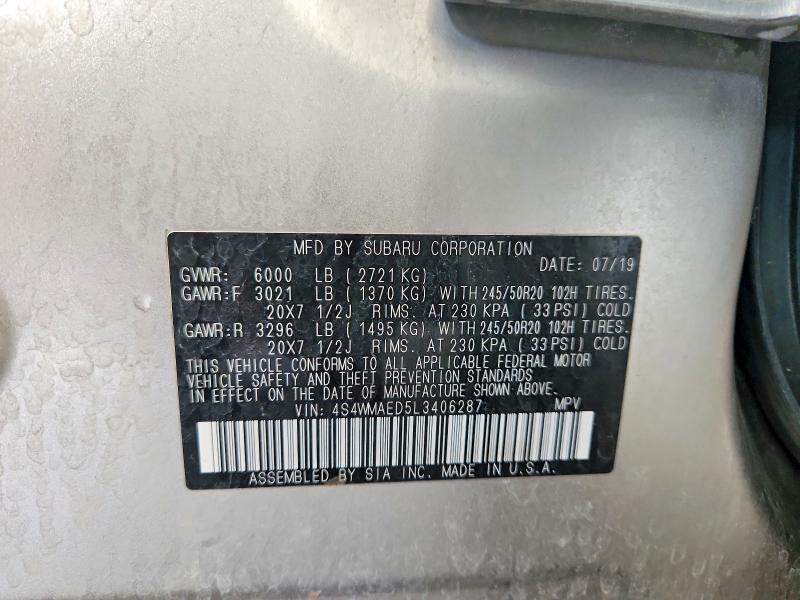 Aukcja sprzedaży 2020 Subaru Ascent, vin: 4S4WMAED5L3406287, numer aukcji: 65408196