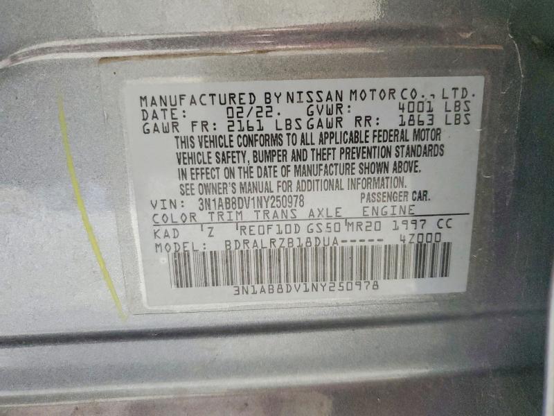 2022 Nissan Sentra მანქანა იყიდება აუქციონზე, vin: 3N1AB8DV1NY250978, აუქციონის ნომერი: 63463466