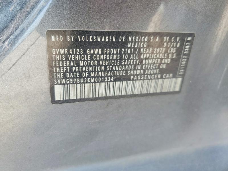 2019 Volkswagen Jetta მანქანა იყიდება აუქციონზე, vin: 3VWG57BU2KM001334, აუქციონის ნომერი: 63849276