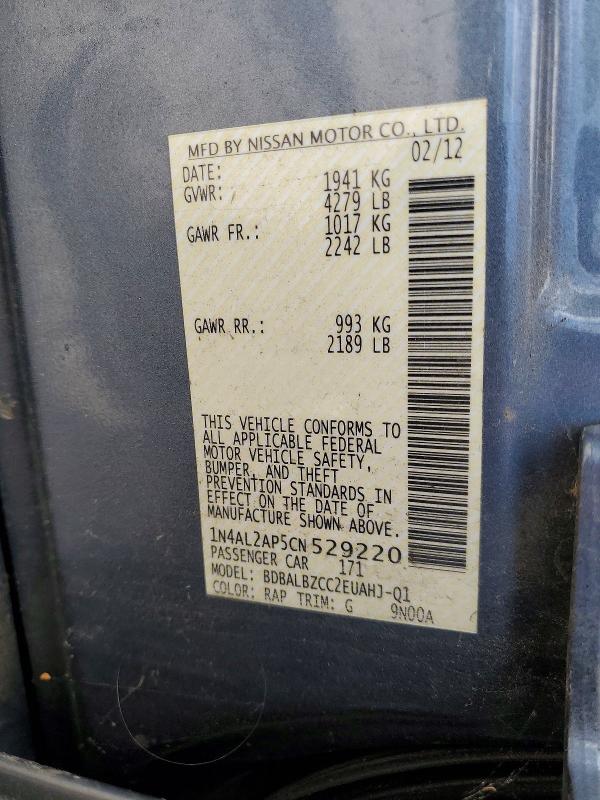 Продаж на аукціоні авто 2012 Nissan Altima, vin: 1N4AL2AP5CN529220, номер лоту: 64399996