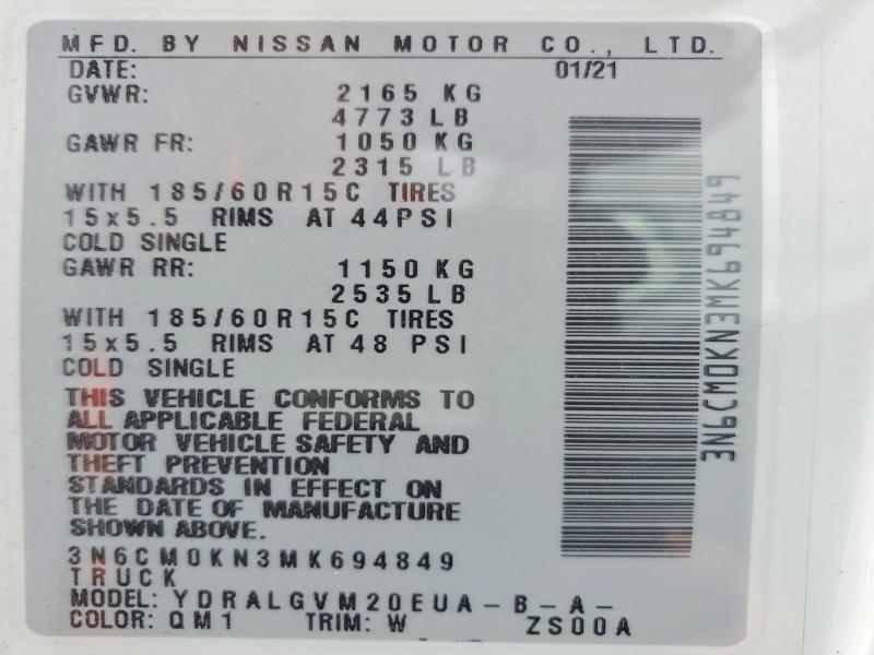 Продаж на аукціоні авто 2021 Nissan Nv200, vin: 3N6CM0KN3MK694849, номер лоту: 67286516