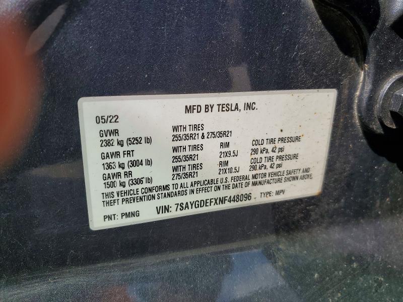 64781446 :رقم المزاد ، 7SAYGDEFXNF448096 vin ، 2022 Tesla Model Y مزاد بيع