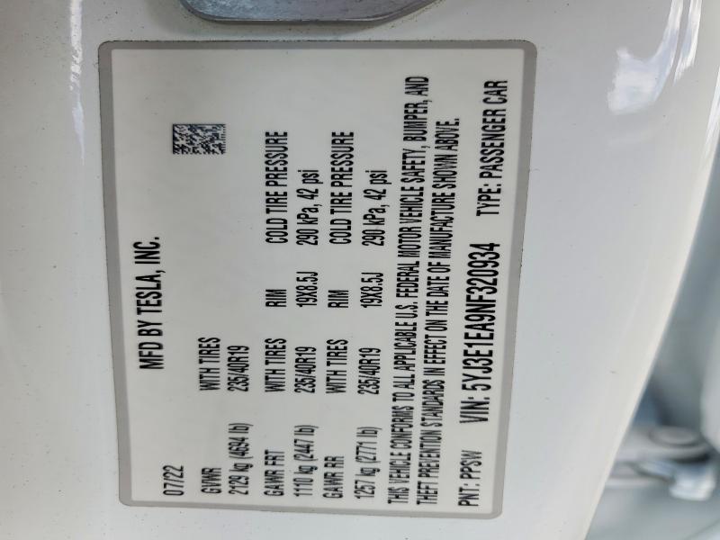 Продаж на аукціоні авто 2022 Tesla Model 3, vin: 5YJ3E1EA9NF320934, номер лоту: 65935096