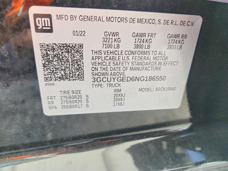 2022 Chevrolet Silverado Ltd მანქანა იყიდება აუქციონზე, vin: 3GCUYGED6NG186550, აუქციონის ნომერი: 66909726