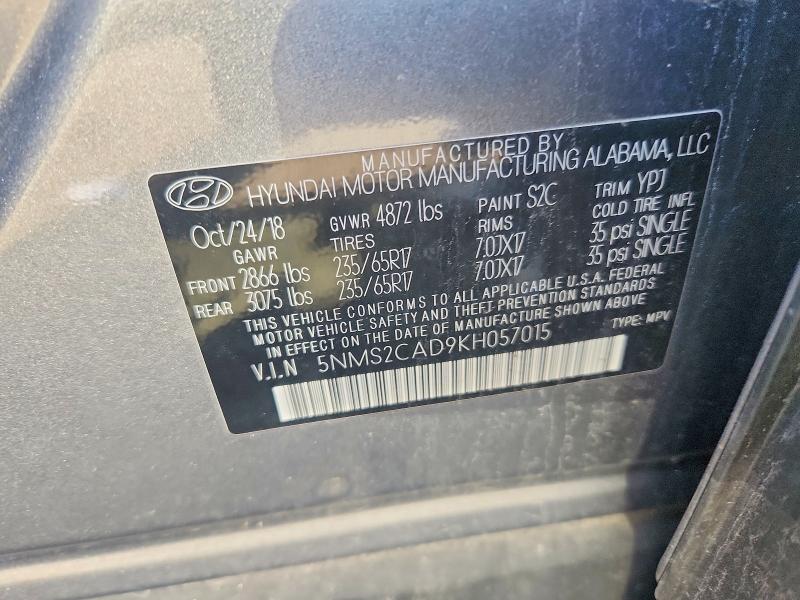 Aukcja sprzedaży 2019 Hyundai Santa Fe, vin: 5NMS2CAD9KH057015, numer aukcji: 63721536