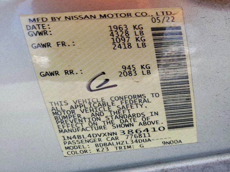 Продаж на аукціоні авто 2022 Nissan Altima, vin: 1N4BL4DVXNN386410, номер лоту: 66389676