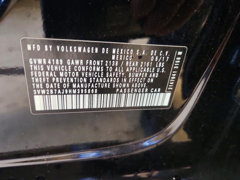 63025156 :رقم المزاد ، 3VW2B7AJ9HM395868 vin ، 2017 Volkswagen Jetta مزاد بيع