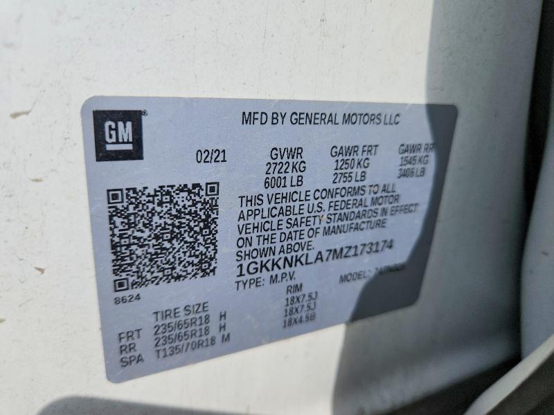 64961276 :رقم المزاد ، 1GKKNKLA7MZ173174 vin ، 2021 Gmc Acadia مزاد بيع