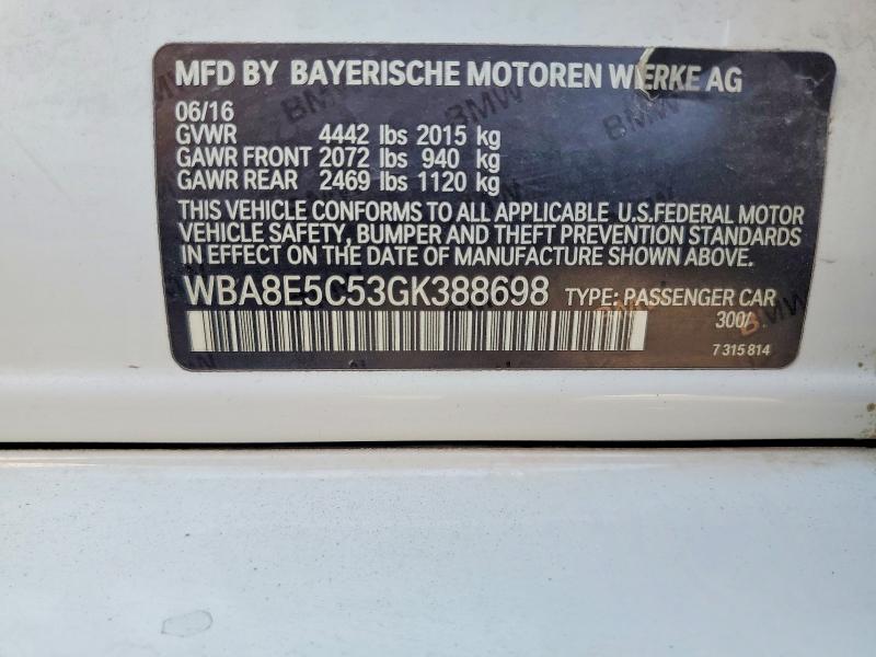 2016 Bmw 328 მანქანა იყიდება აუქციონზე, vin: WBA8E5C53GK388698, აუქციონის ნომერი: 63916496