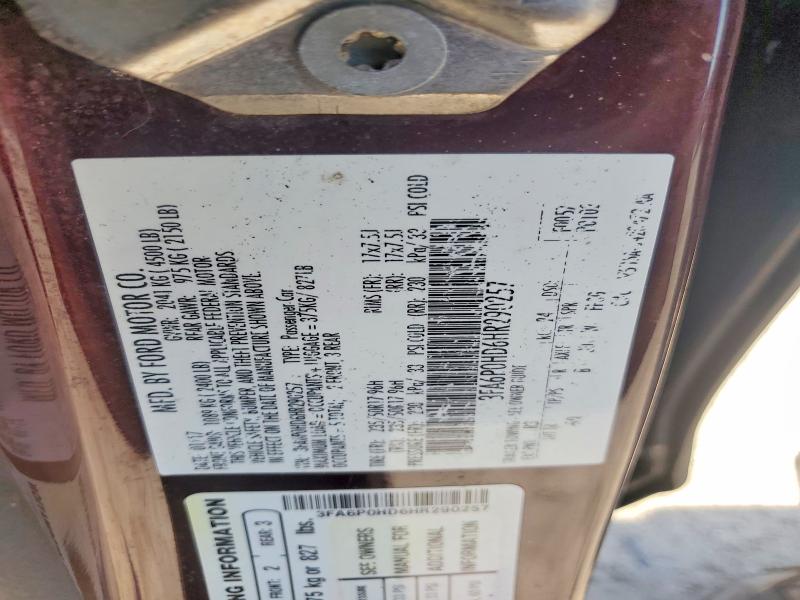65590546 :رقم المزاد ، 3FA6P0HD6HR290257 vin ، 2017 Ford Fusion مزاد بيع