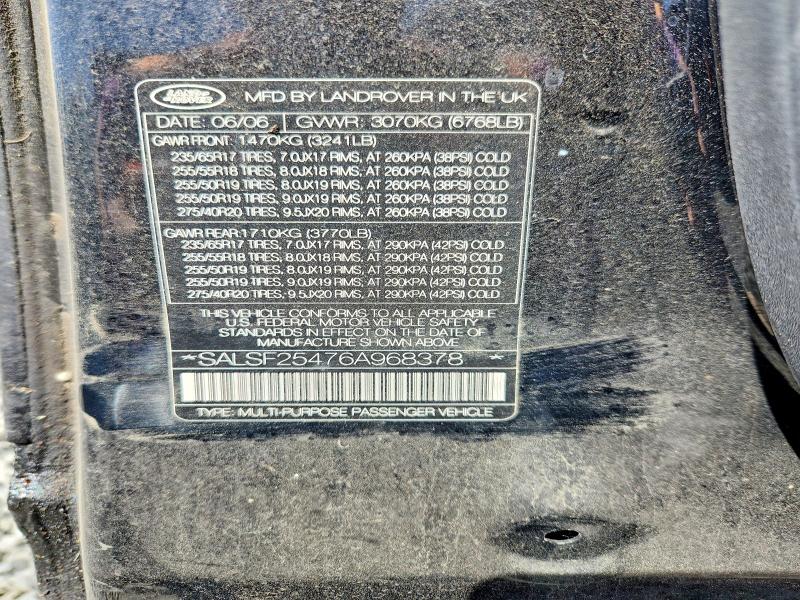 2006 Land Rover Range Rover Sport მანქანა იყიდება აუქციონზე, vin: SALSF25476A968378, აუქციონის ნომერი: 66508136