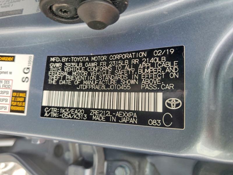 63693536 :رقم المزاد ، JTDFPRAE8LJ010455 vin ، 2020 Toyota Corolla مزاد بيع