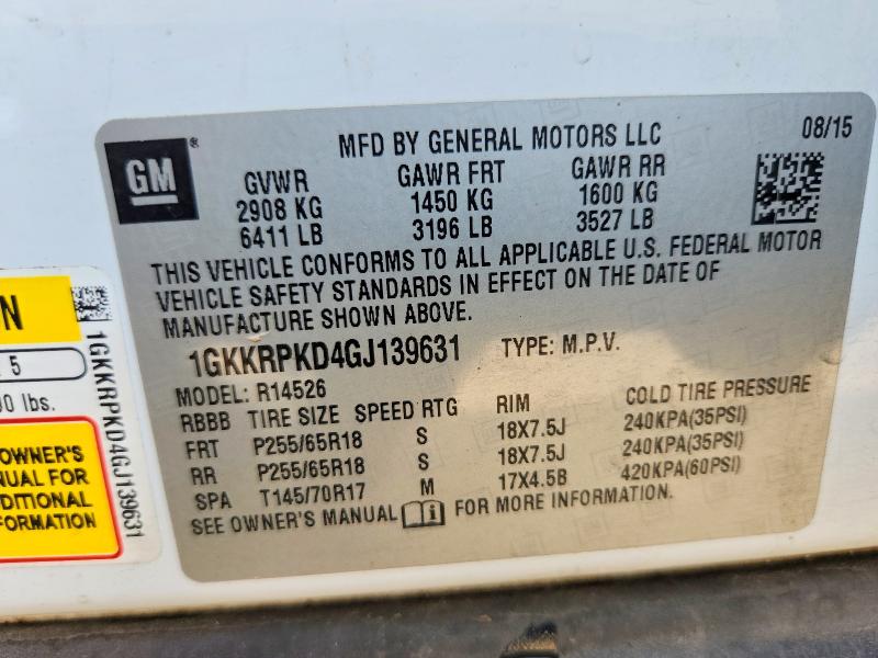 2016 Gmc Acadia მანქანა იყიდება აუქციონზე, vin: 1GKKRPKD4GJ139631, აუქციონის ნომერი: 65399996