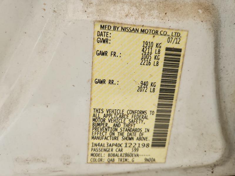 2013 Nissan Altima მანქანა იყიდება აუქციონზე, vin: 1N4AL3AP4DC122198, აუქციონის ნომერი: 63881286