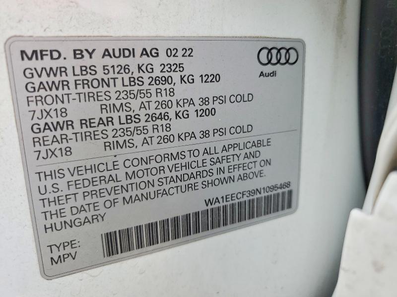Aukcja sprzedaży 2022 Audi Q3, vin: WA1EECF39N1095468, numer aukcji: 66578636