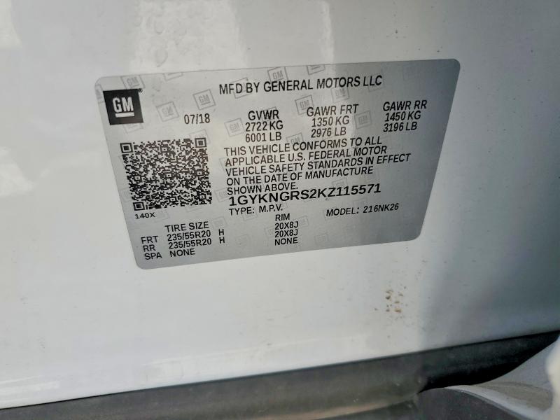 Auction sale of the 2019 Cadillac Xt5, vin: 1GYKNGRS2KZ115571, lot number: 65416276