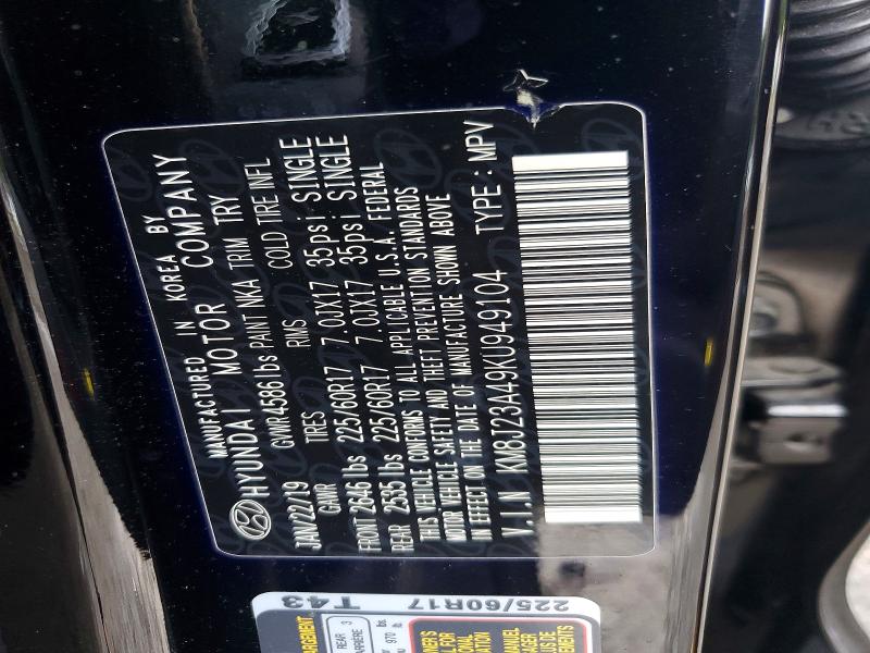 66425756 :رقم المزاد ، KM8J23A49KU949104 vin ، 2019 Hyundai Tucson مزاد بيع