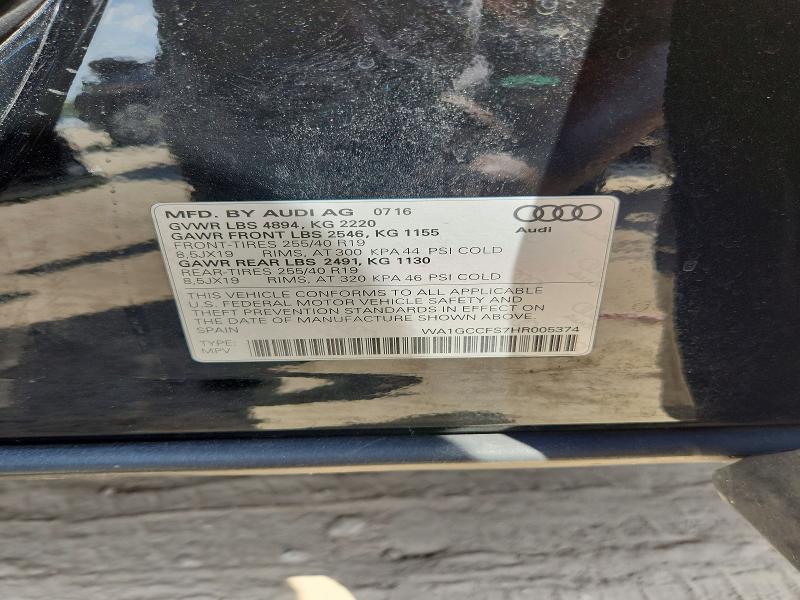 65536596 :رقم المزاد ، WA1GCCFS7HR005374 vin ، 2017 Audi Q3 مزاد بيع
