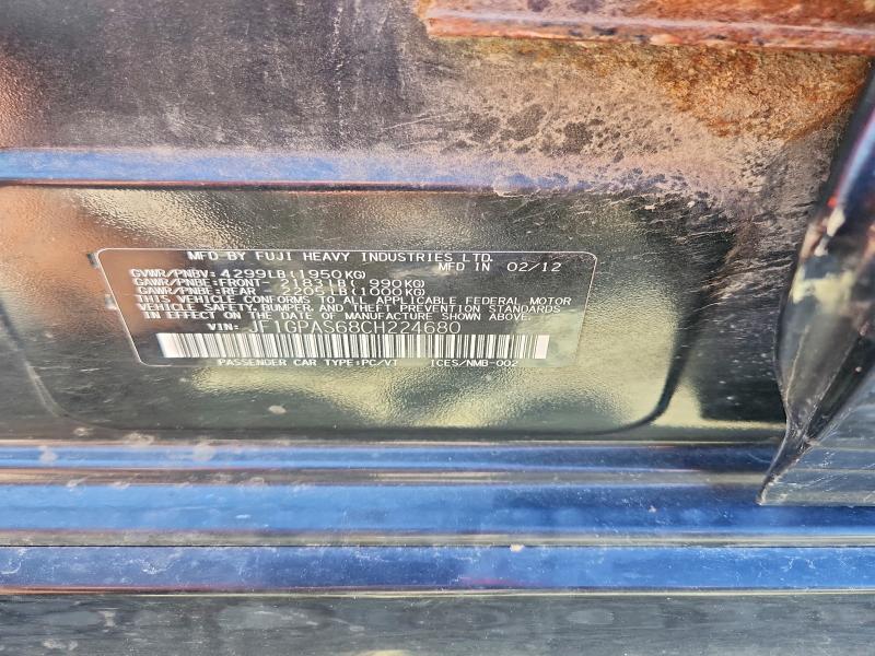 2012 Subaru Impreza მანქანა იყიდება აუქციონზე, vin: JF1GPAS68CH224680, აუქციონის ნომერი: 66606566