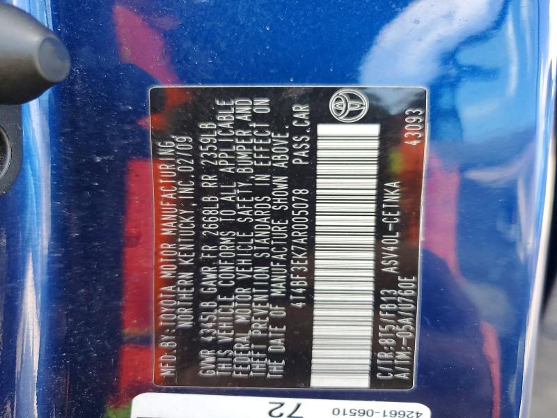 2010 Toyota Camry მანქანა იყიდება აუქციონზე, vin: 4T4BF3EK7AR005078, აუქციონის ნომერი: 64518206