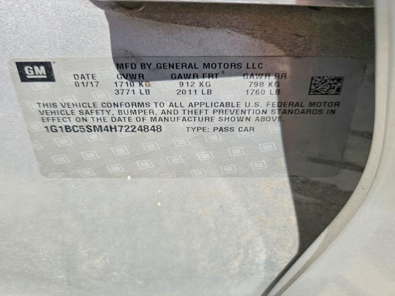 2017 Chevrolet Cruze მანქანა იყიდება აუქციონზე, vin: 1G1BC5SM4H7224848, აუქციონის ნომერი: 64213826