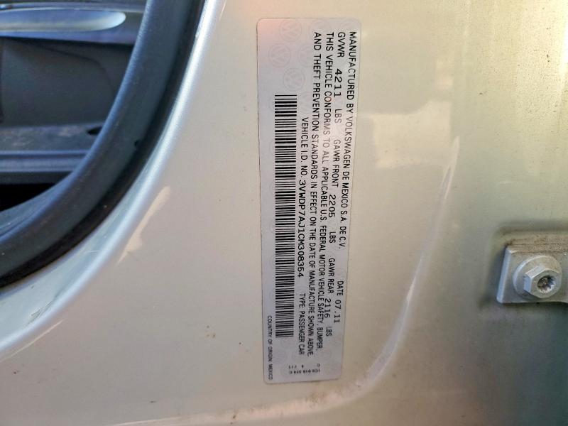 Aukcja sprzedaży 2012 Volkswagen Jetta, vin: 3VWDP7AJ1CM308354, numer aukcji: 66606046