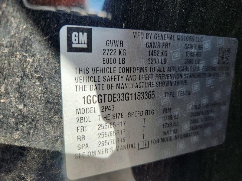 67253676 :رقم المزاد ، 1GCGTDE33G1183365 vin ، 2016 Chevrolet Colorado مزاد بيع