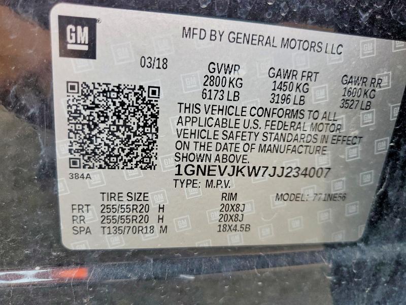 Aukcja sprzedaży 2018 Chevrolet Traverse, vin: 1GNEVJKW7JJ234007, numer aukcji: 66694806