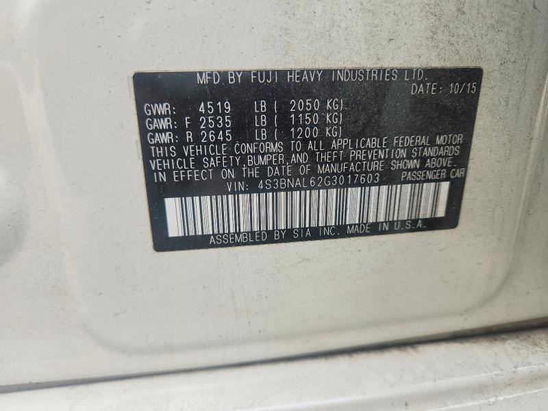 Aukcja sprzedaży 2016 Subaru Legacy, vin: 4S3BNAL62G3017603, numer aukcji: 63776586