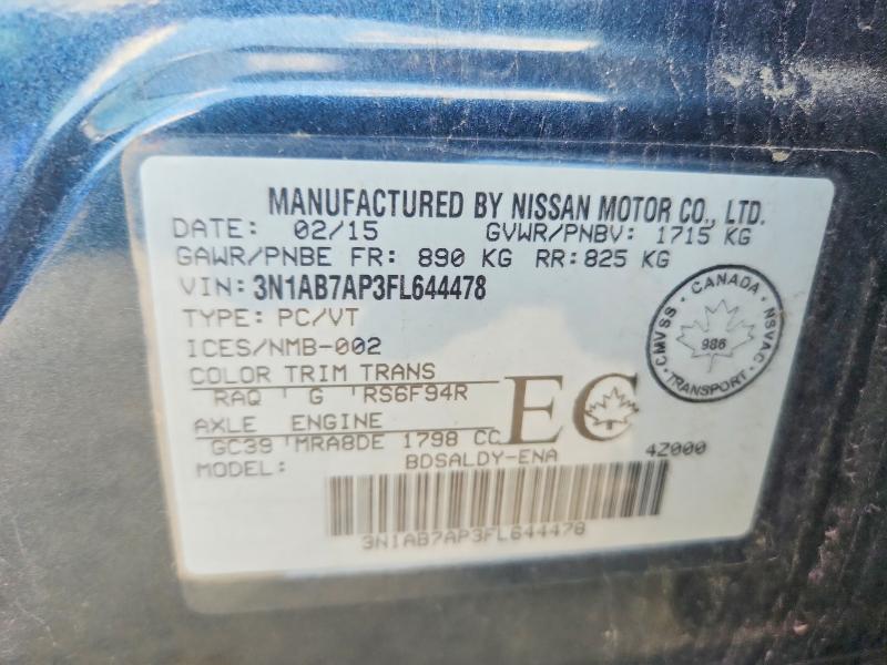 2015 Nissan Sentra მანქანა იყიდება აუქციონზე, vin: 3N1AB7AP3FL644478, აუქციონის ნომერი: 64481996