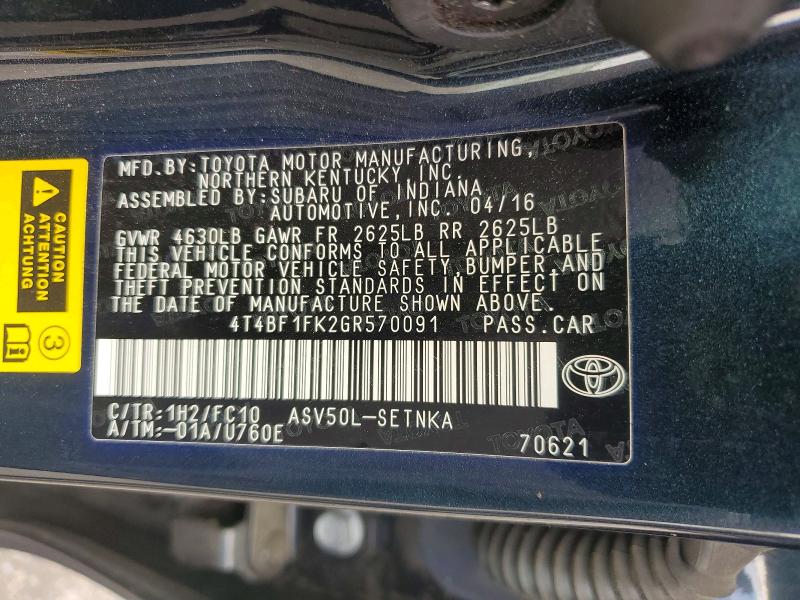 64017606 :رقم المزاد ، 4T4BF1FK2GR570091 vin ، 2016 Toyota Camry مزاد بيع