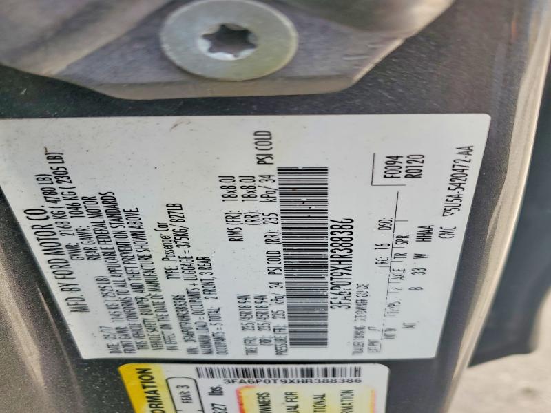 Aukcja sprzedaży 2017 Ford Fusion, vin: 3FA6P0T9XHR388386, numer aukcji: 67343006