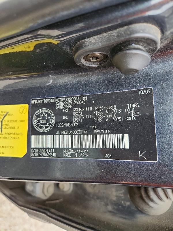 Auction sale of the 2006 Lexus Rx, vin: JTJHW31U460030144, lot number: 61777326