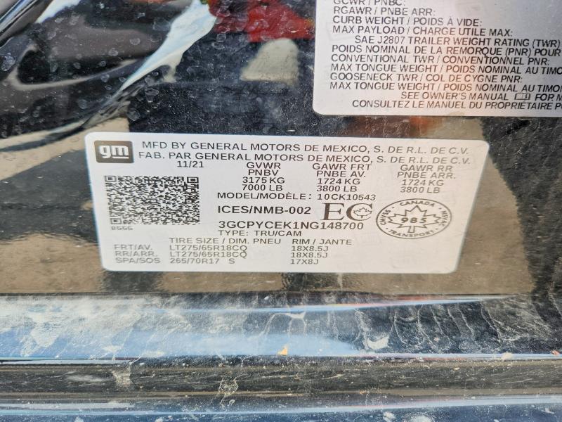 64398806 :رقم المزاد ، 3GCPYCEK1NG148700 vin ، 2022 Chevrolet Silverado Ltd مزاد بيع