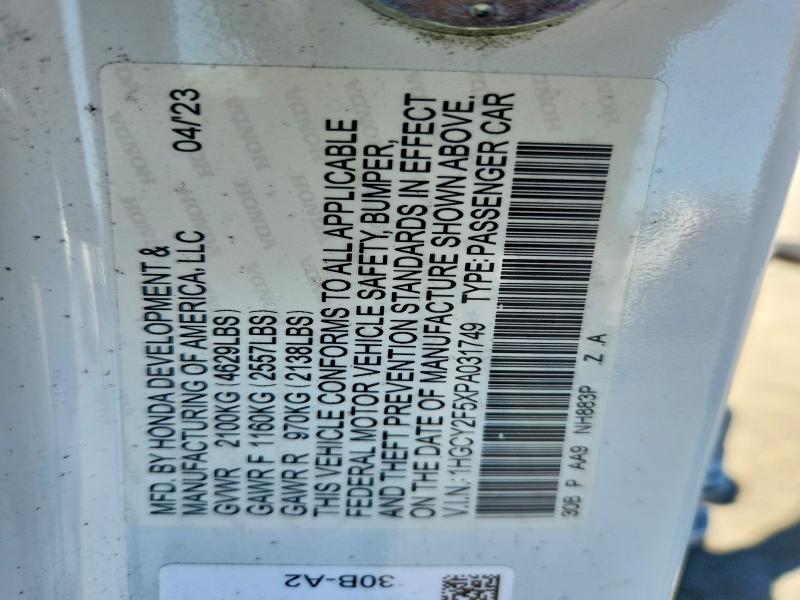 Продажа на аукционе авто 2023 Honda Accord, vin: 1HGCY2F5XPA031749, номер лота: 66631876