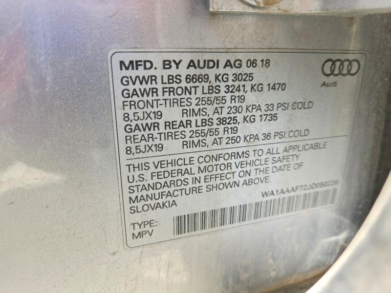 65532526 :رقم المزاد ، WA1AAAF72JD050236 vin ، 2018 Audi Q7 مزاد بيع