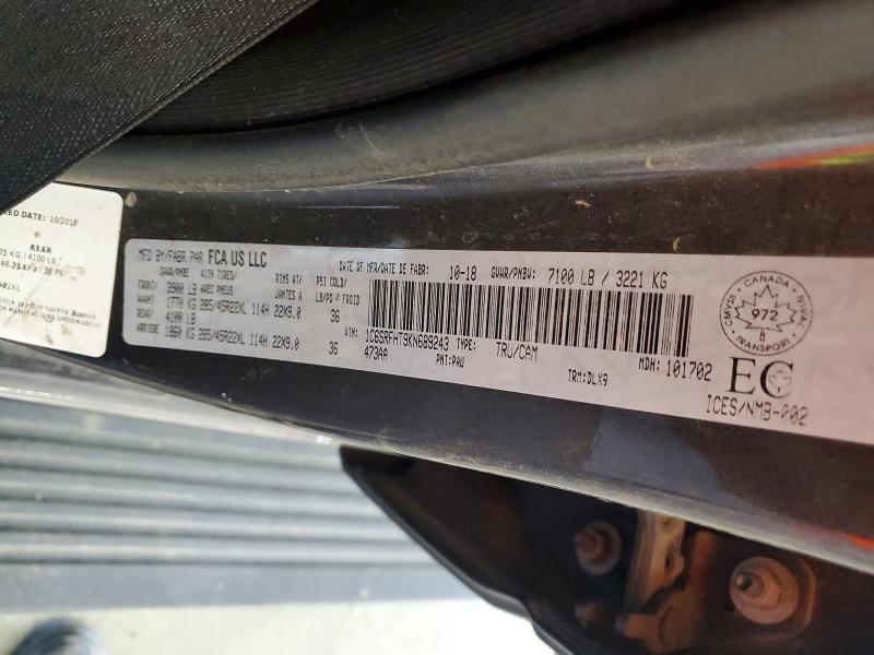 Aukcja sprzedaży 2019 Ram 1500, vin: 1C6SRFHT9KN689243, numer aukcji: 65956716