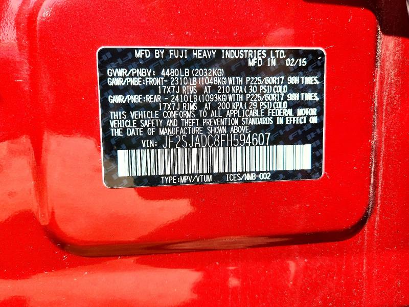 Продаж на аукціоні авто 2015 Subaru Forester, vin: JF2SJADC8FH594607, номер лоту: 63400216