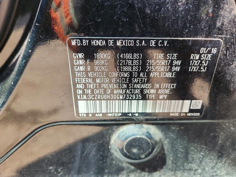 63193816 :رقم المزاد ، 3CZRU6H30GM732935 vin ، 2016 Honda Hr-v مزاد بيع